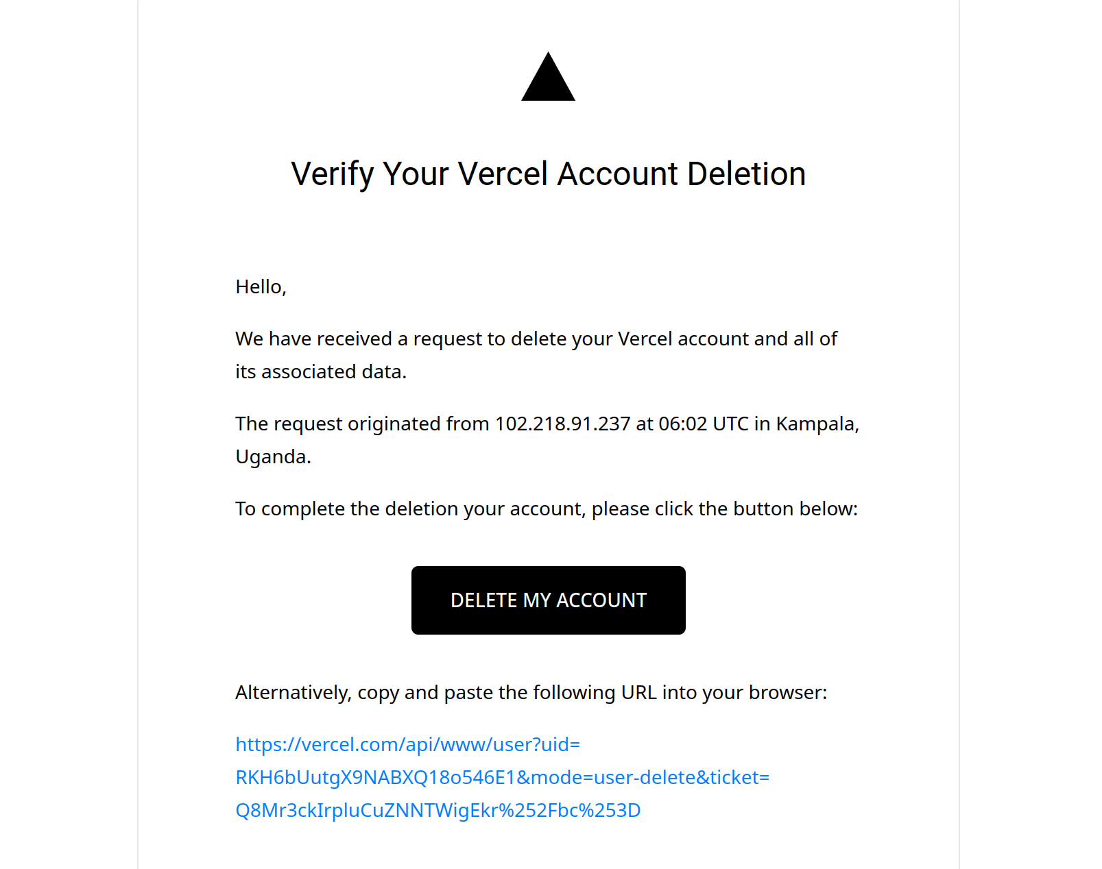 Vercel account deletion